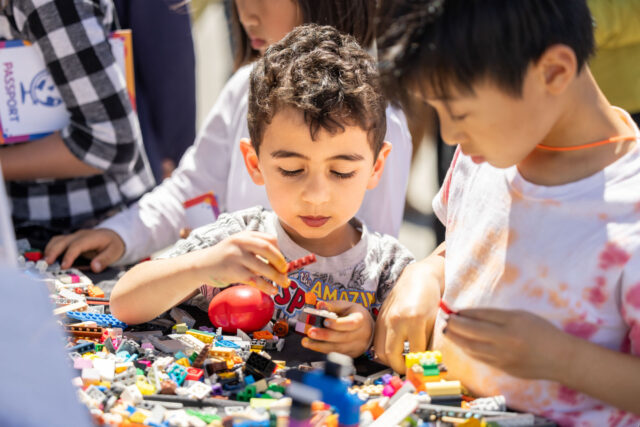 Children playing with legos.