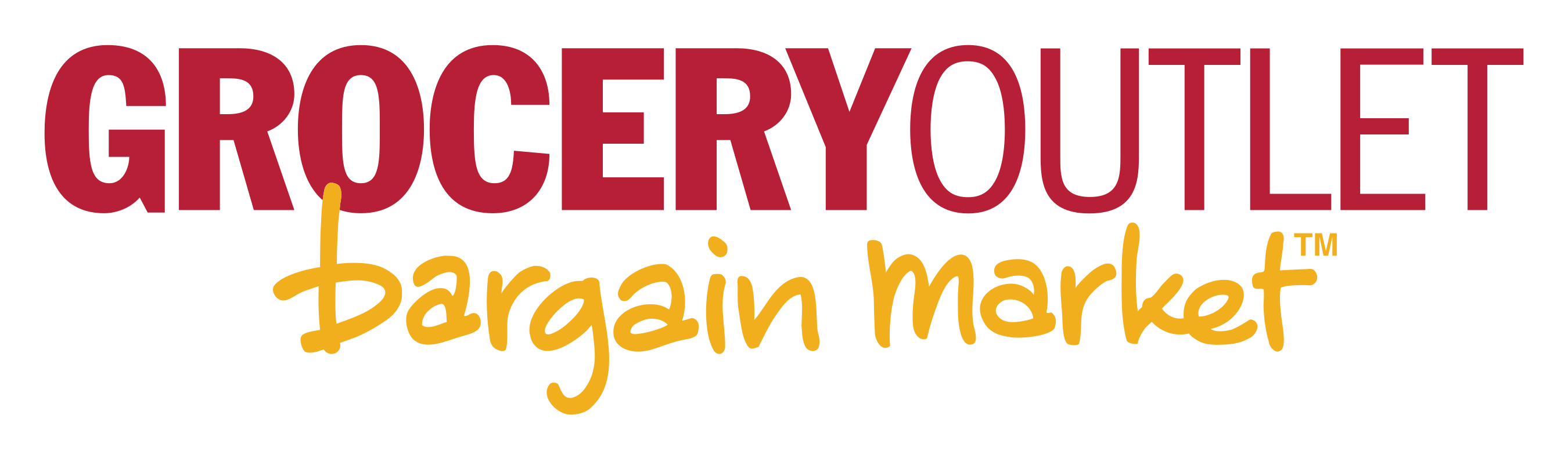 Grocery Outlet Bargain Market logo with "GROCERY OUTLET" in red capital letters and "bargain market" in yellow cursive text below, as seen at the Richmond District YMCA 5K Fun Run.
