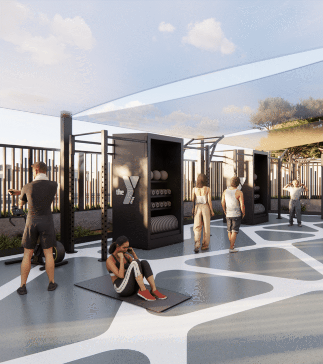 Rendering of updated Peninsula YMCA outdoor fitness space